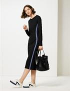 Marks & Spencer Panel Detail Long Sleeve Bodycon Midi Dress Black