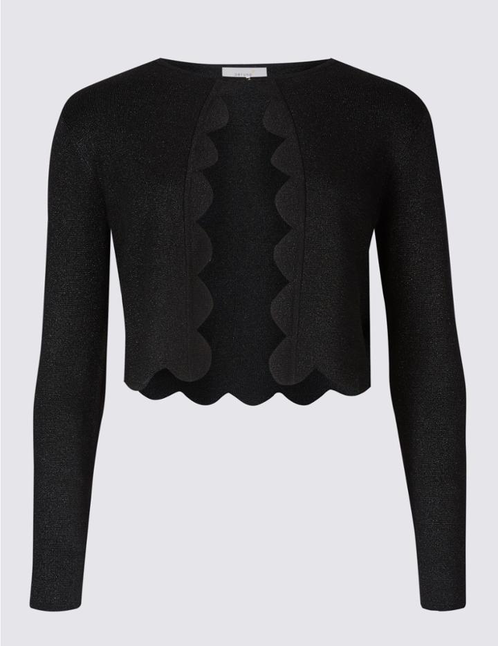 Marks & Spencer Scallop Trim Long Sleeve Cardigan Black