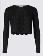 Marks & Spencer Scallop Trim Long Sleeve Cardigan Black