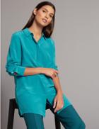 Marks & Spencer Pure Silk Longline Long Sleeve Shirt Kingfisher