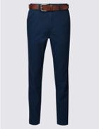 Marks & Spencer Straight Fit Pure Cotton Chinos With Belt Navy
