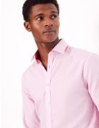 Marks & Spencer Cotton Blend Skinny Fit Shirt Pink Mix