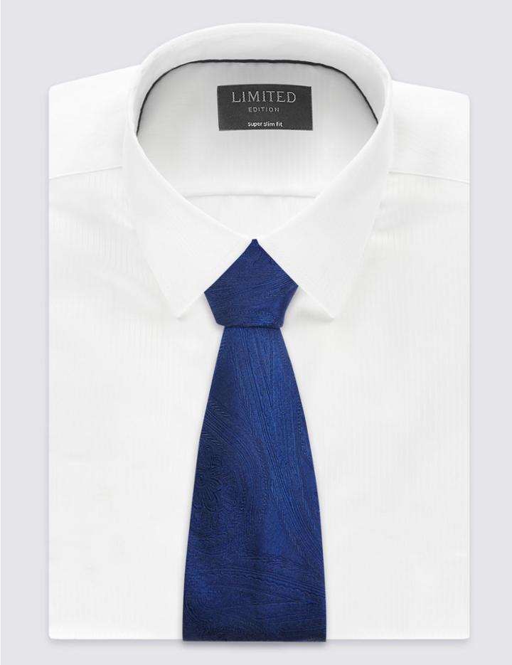 Marks & Spencer Pure Silk Paisley Tie Navy