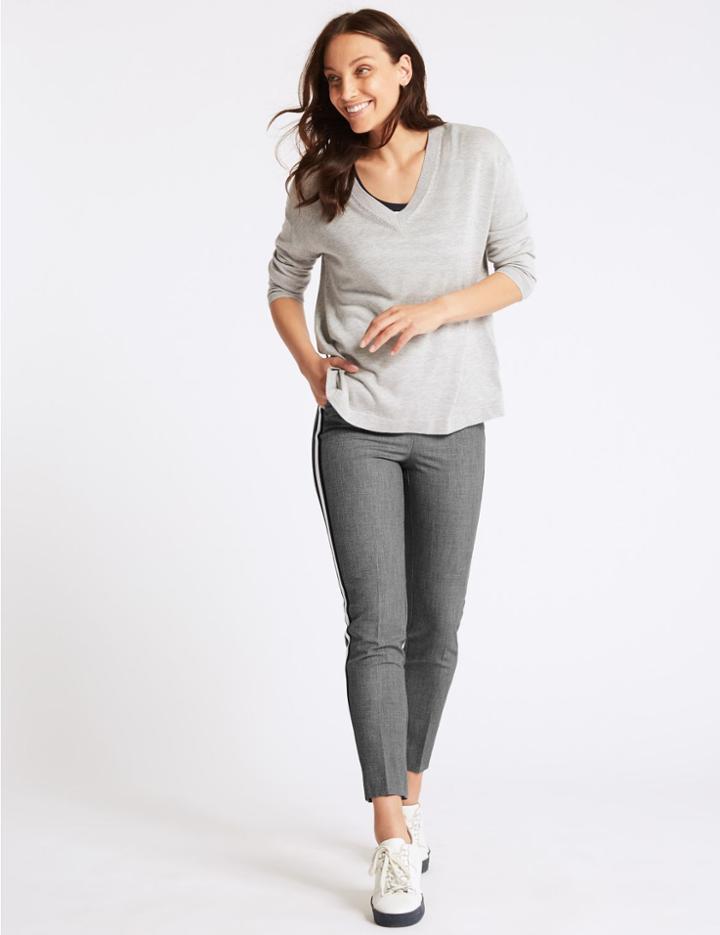 Marks & Spencer Side Stripe Slim Leg Trousers Grey
