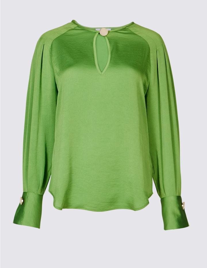 Marks & Spencer Notch Neck Long Sleeve Blouse Bright Green