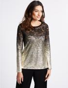 Marks & Spencer Lace Ombre Foil Long Sleeve Top Gold