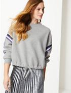 Marks & Spencer Cotton Blend Long Sleeve Cropped Sweatshirt Grey Marl