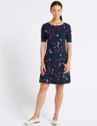 Marks & Spencer Bird Print Half Sleeve Swing Dress Navy Mix