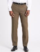 Marks & Spencer Tailored Fit Wool Blend Flat Front Trousers Neutral