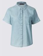 Marks & Spencer Petite Pure Cotton Short Sleeve Shirt Denim