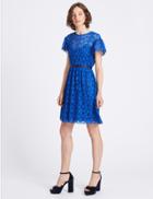 Marks & Spencer Star Lace Short Sleeve Prom Skater Dress Electric Blue