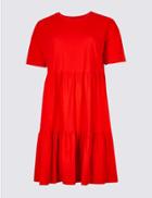 Marks & Spencer Pure Cotton Half Sleeve Tunic Dress Bright Red