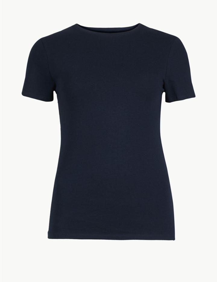 Marks & Spencer Cotton Rich Round Neck Short Sleeve T-shirt Navy