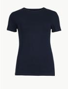 Marks & Spencer Cotton Rich Round Neck Short Sleeve T-shirt Navy
