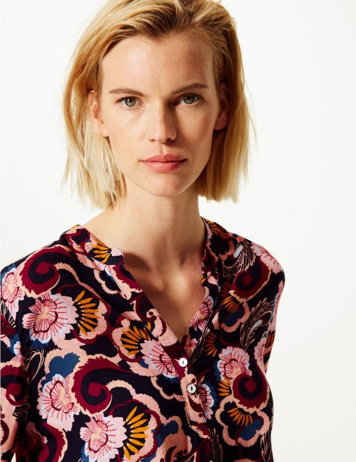 Marks & Spencer Floral Print Blouse Navy Mix