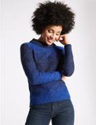 Marks & Spencer Textured Ombre Round Neck Jumper Electric Blue