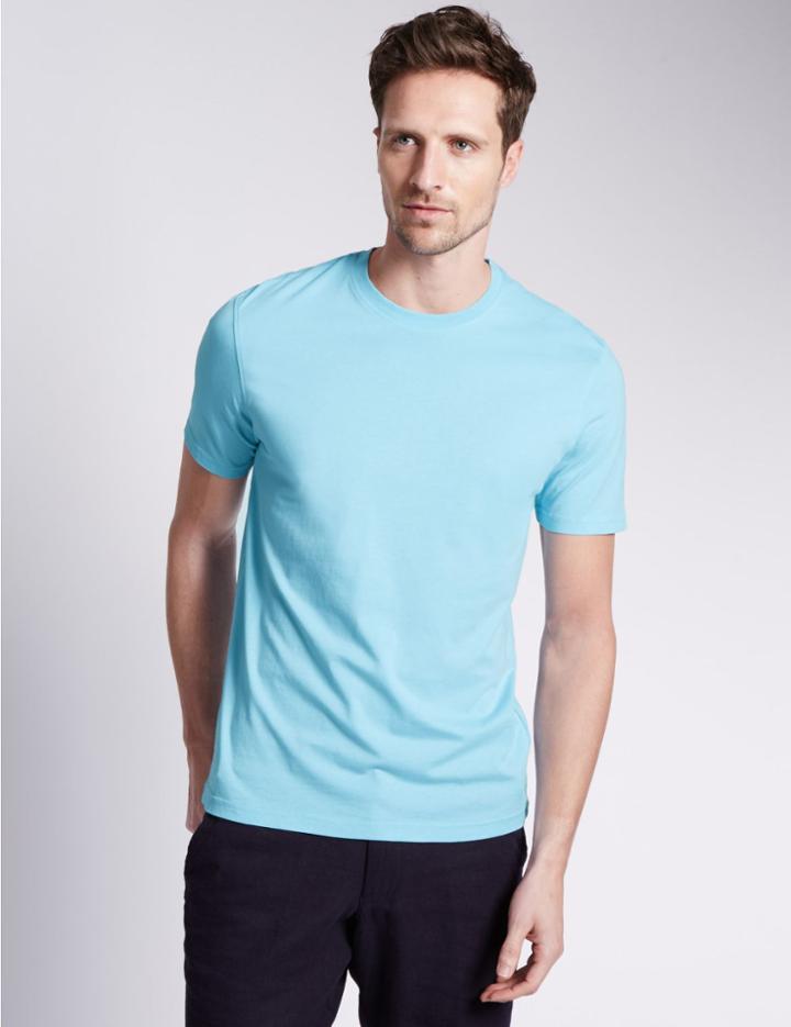 Marks & Spencer Pure Cotton Slim Fit T-shirt With Staynew&trade; Pale Blue