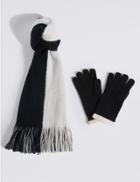 Marks & Spencer Colour Block Scarf & Gloves Set Black/white