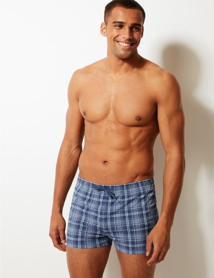 Marks & Spencer Quick Dry Checked Swim Shorts Indigo