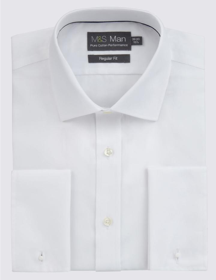 Marks & Spencer 2in Longer Pure Cotton Non-iron Shirt White