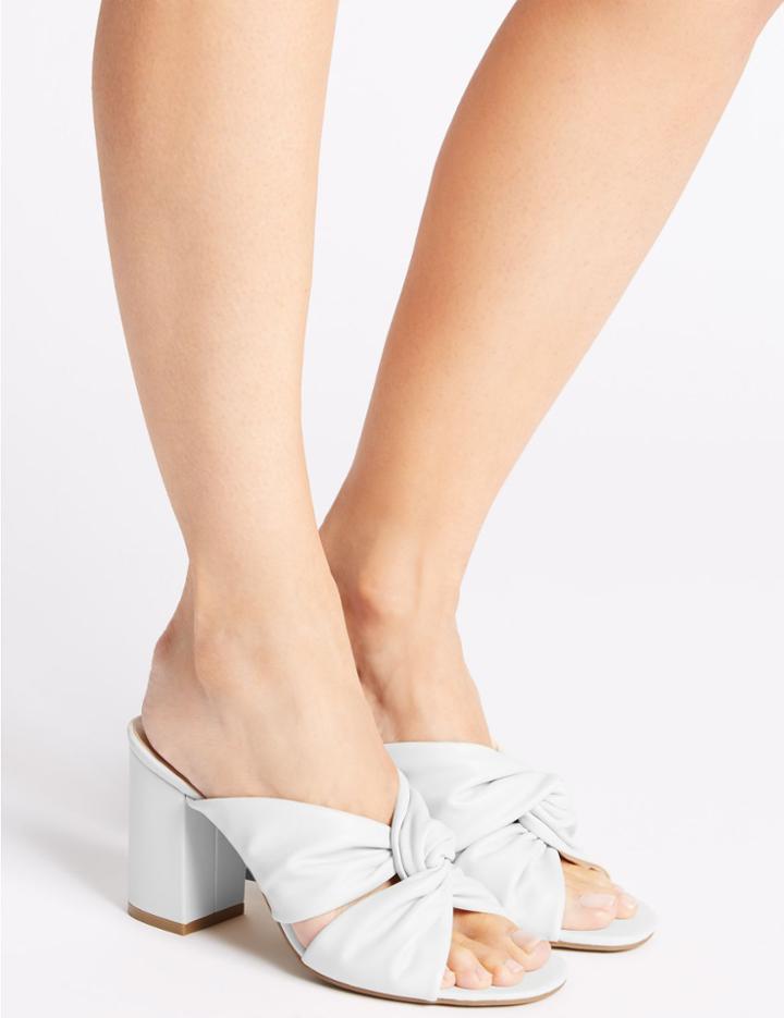 Marks & Spencer Block Heel Knot Mule Sandals White