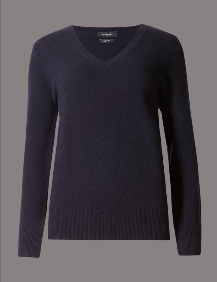 Marks & Spencer Pure Cashmere V-neck Jumper Dark Navy