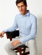 Marks & Spencer Linen Rich Tailored Fit Shirt Pale Blue