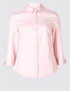 Marks & Spencer Petite Cotton Rich 3/4 Sleeve Shirt Pink