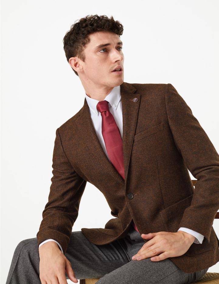 Marks & Spencer Tailored Fit Wool Basket Weave Jacket Rust
