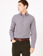 Marks & Spencer Tailored Fit Gingham Easy To Iron Shirt Burgundy Mix