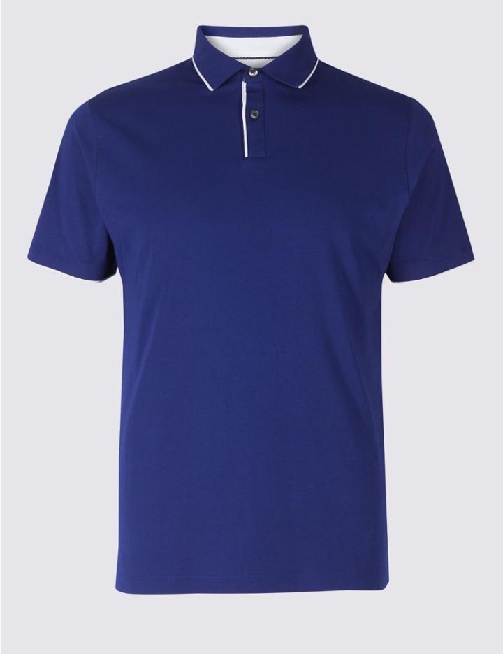 Marks & Spencer Slim Fit Pure Cotton Polo Shirt Cobalt