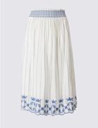 Marks & Spencer Striped Embroidered Hem Midi Skirt Ivory Mix