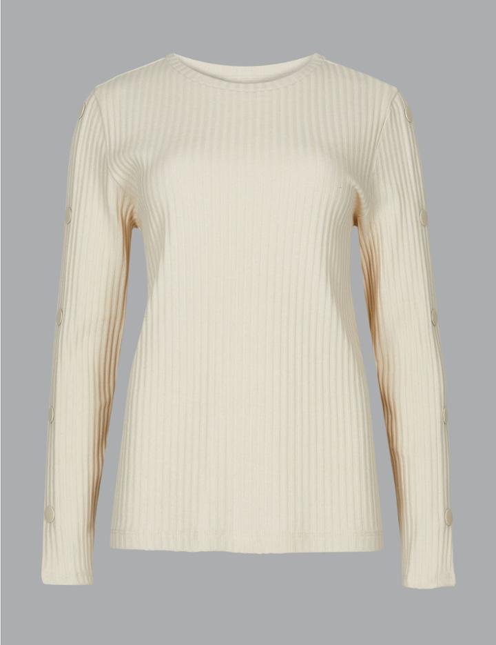 Marks & Spencer Textured Long Sleeve T-shirt Cream