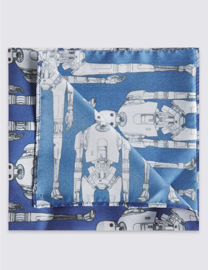 Marks & Spencer Star Wars&trade; Pure Silk Pocket Square Blue/grey