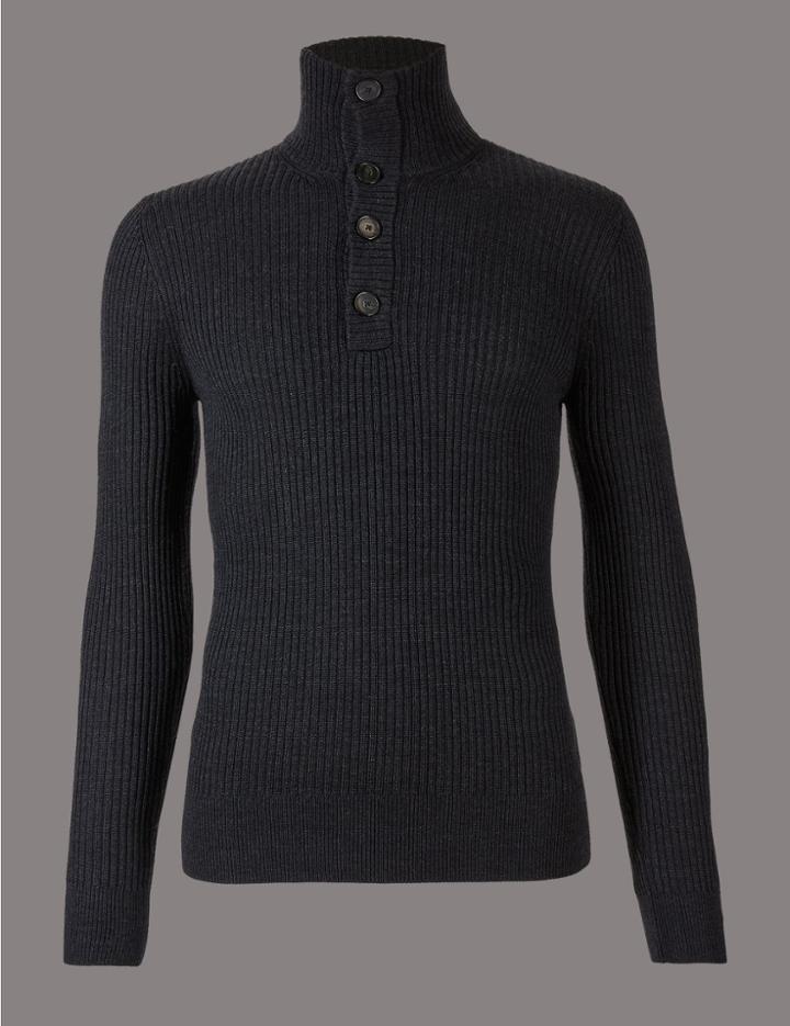 Marks & Spencer Merino Wool Rich Textured Jumper Grey Mix