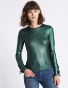 Marks & Spencer Ribbed Lace Cuff Long Sleeve T-shirt Teal