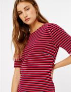 Marks & Spencer Cotton Blend Striped Shift Midi Dress Red Mix