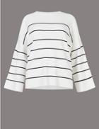 Marks & Spencer Technical Stripe 3/4 Sleeve Jumper Ivory Mix