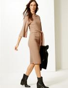 Marks & Spencer Tie Front 3/4 Sleeve Shift Dress Camel