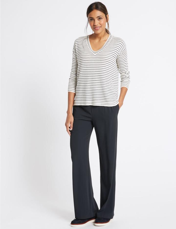 Marks & Spencer Elastic Waist Wide Leg Trousers Dark Navy