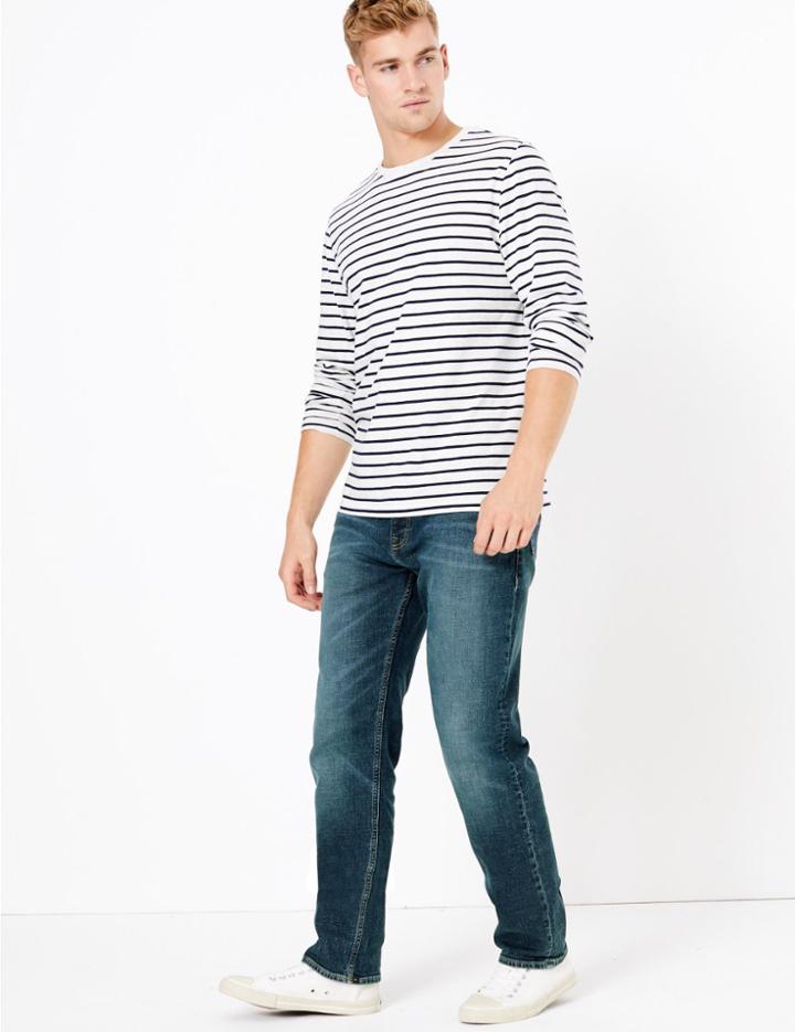 Marks & Spencer Straight Fit Cotton Vintage Wash Jeans Tint