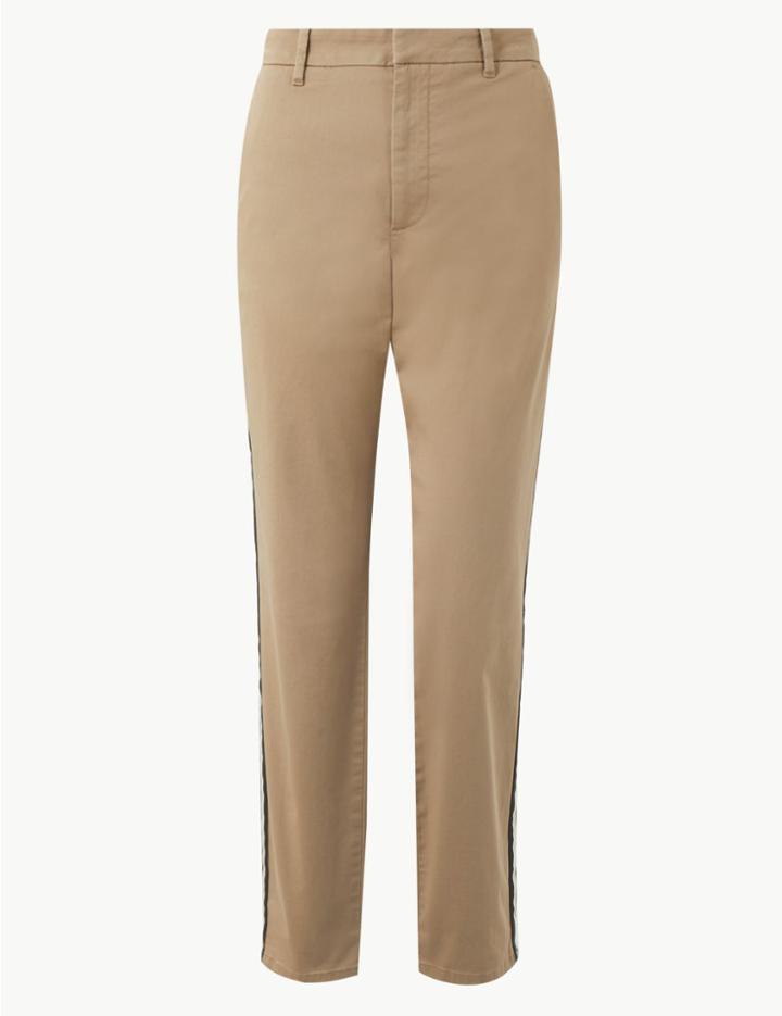 Marks & Spencer Cotton Rich Tapered Leg Ankle Grazer Chinos Khaki Mix