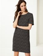 Marks & Spencer Polka Dot Short Sleeve Shift Dress Black Mix