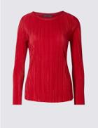 Marks & Spencer Petite Crinkle Long Sleeve T-shirt Red