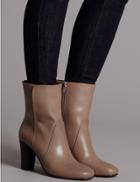 Marks & Spencer Leather Block Heel Ankle Boots Caramel