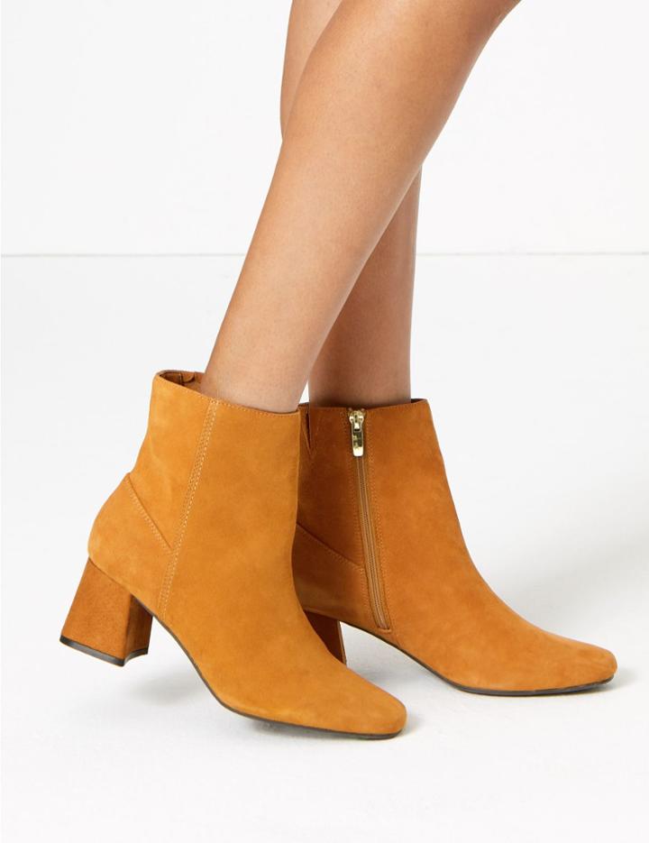 Marks & Spencer Suede Flared Heel Ankle Boots Camel