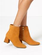 Marks & Spencer Suede Flared Heel Ankle Boots Camel