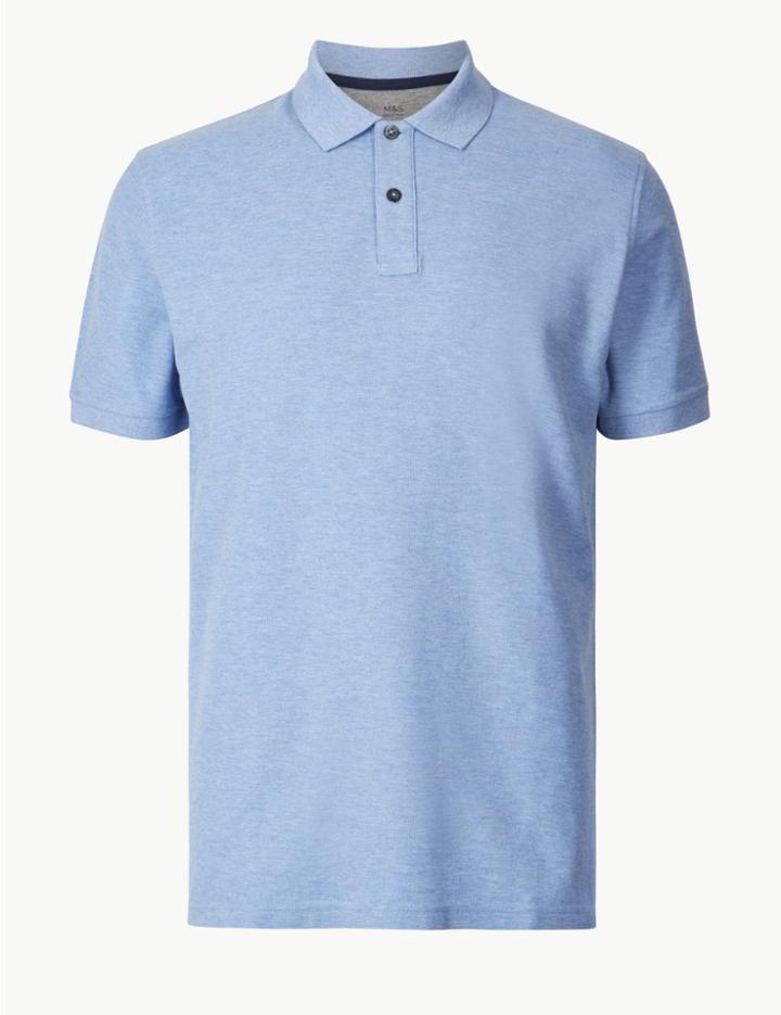 Marks & Spencer Pure Cotton Polo Shirt Pale Blue Mix