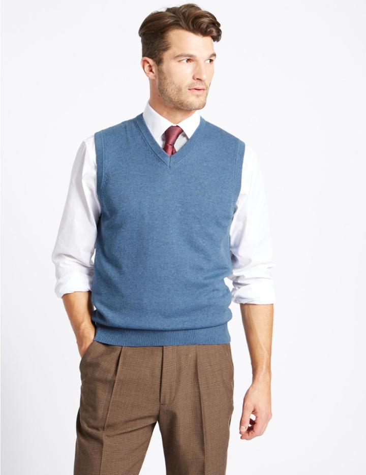Marks & Spencer Pure Cotton Slipover Jumper Light Denim