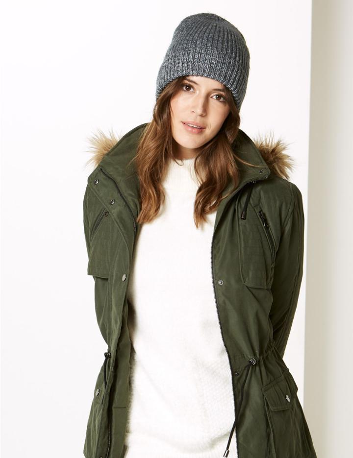 Marks & Spencer Cotton Rich Beanie Hat Black Mix
